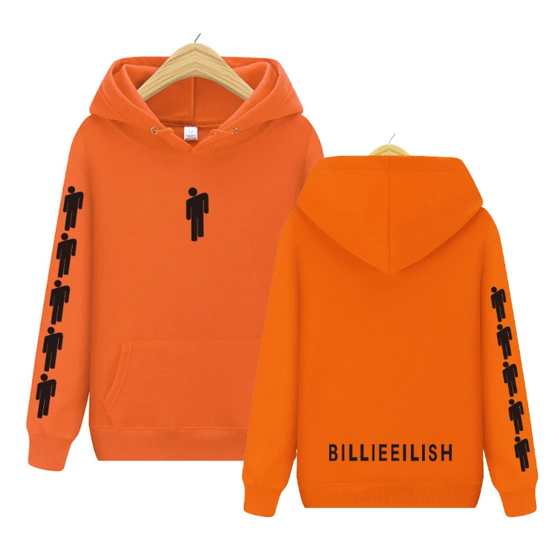 Лидер продаж Billie Eilish модные толстовки с принтом женские/мужские толстовки с капюшоном и длинным рукавом Повседневные трендовые уличные толстовки - Цвет: Orange1