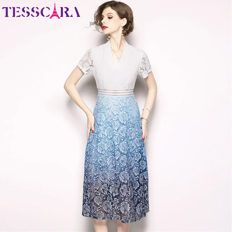 Женское длинное кружевное платье TESSCARA белое дизайнерское винтажное в стиле