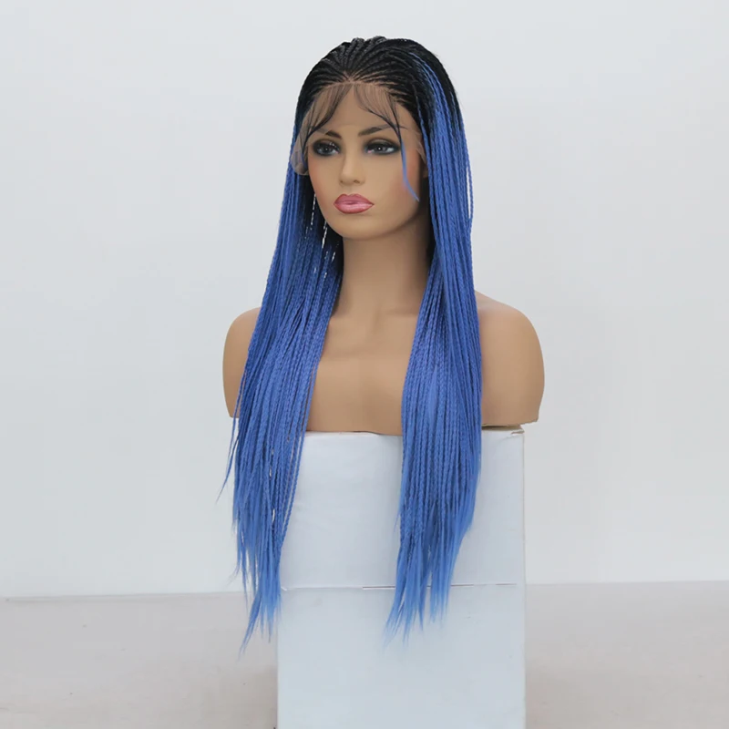 QUINLUX парики Омбре синий микро Плетеный парик с детскими волосами термостойкие волокна волос Синтетические парики на кружеве для женщин