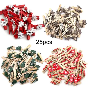 

25Pcs Wooden Note Photoes Clips Snowflake Elk Peg Clothespin DIY Party Supplies clips for photos Craft Decoration Clips 2020