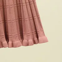 Осенние кашемировые короткие трикотажные юбки с высокой талией сладкие конфеты с воланами, плиссированное трикотажное мини-юбки в рубчик - Цвет: pink
