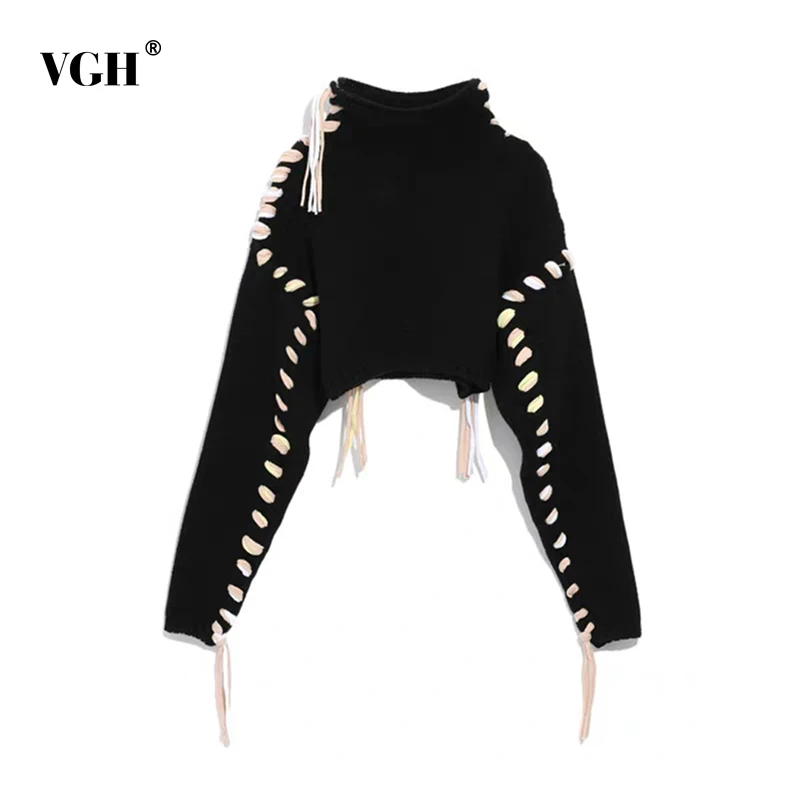 VGH Patchwork Bandage Knitted Pullovers For Women