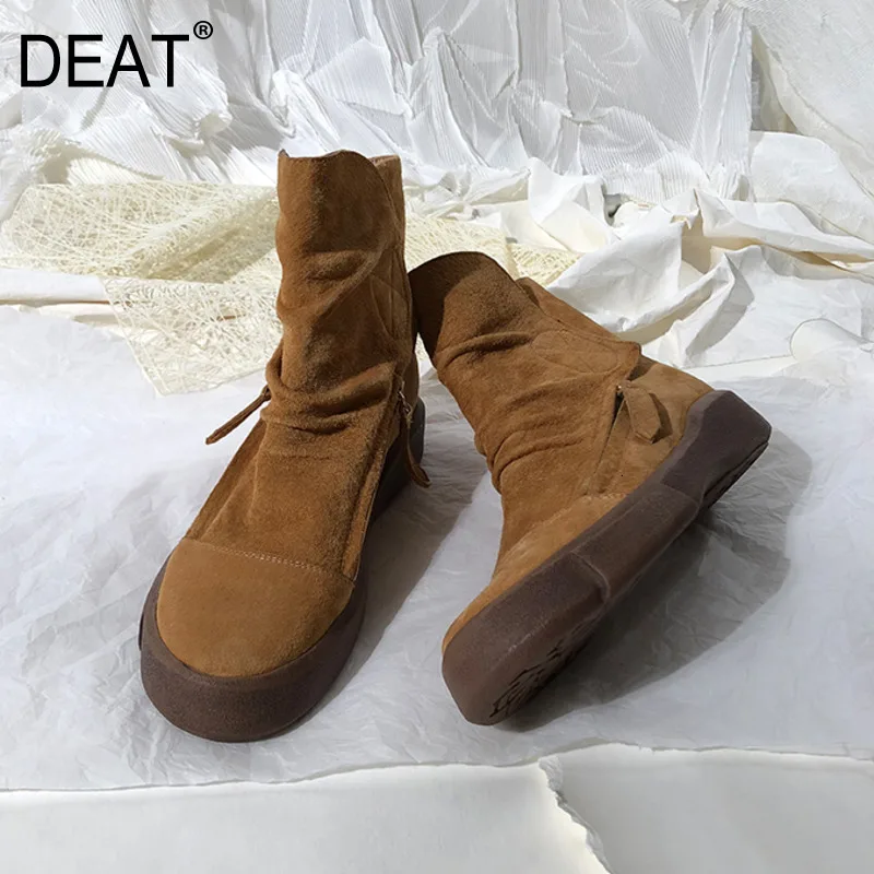 DEAT/ г.; бархатная обувь из матовой кожи с круглым носком и боковой молнией; женские полусапожки на плоской подошве; Новая модная осенне-зимняя обувь; 10F170
