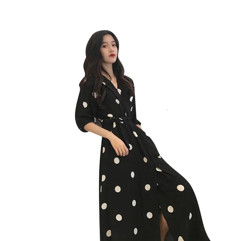 CHICEVER Summer Women's Dress Korean Style Plus Size Fashion Ladies Long Dress Casual Half Sleeve Dot Autumn Dress Female 2019 (5)