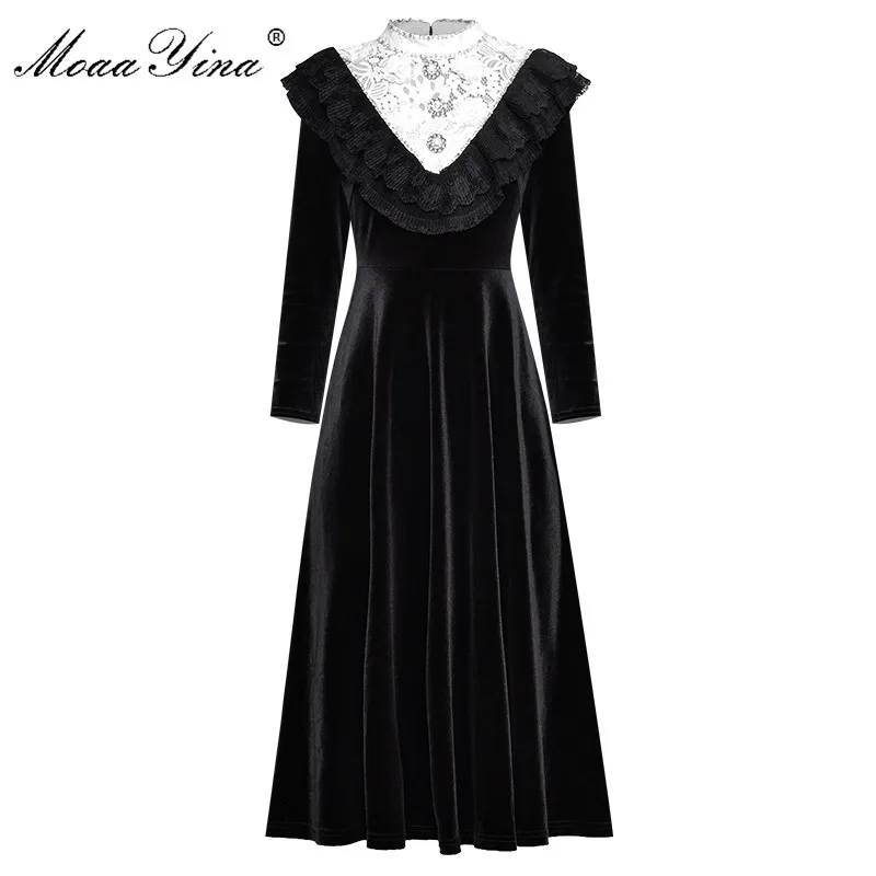 Модельное дизайнерское платье MoaaYina Осеннее женское с рукавом 3/4 кружевными