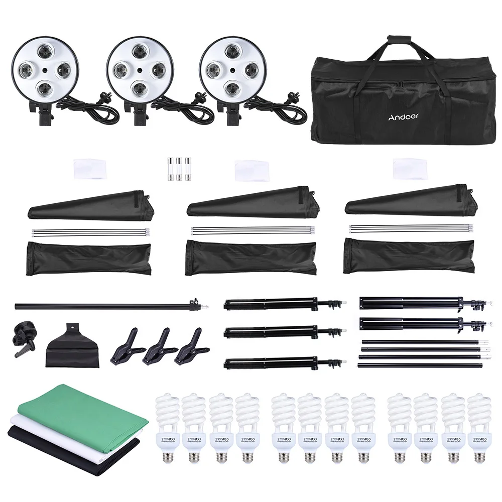 Andoer Photo Studio Lighting Kit Softbox 45W Bulb