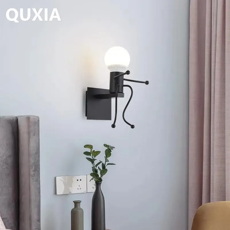 

LED Creative Wall Lamp Little Iron Man Sconces For Home Children's Room Bedroom Livingroom Loft Modern Interior Light Fixture