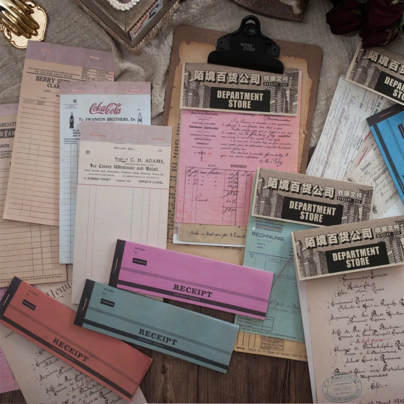 

20/30 sheets Vintage Department Store Receipt Series Memo Pad Creative Retro Handbook Collage Write Pad Sticky Notes Bookmark