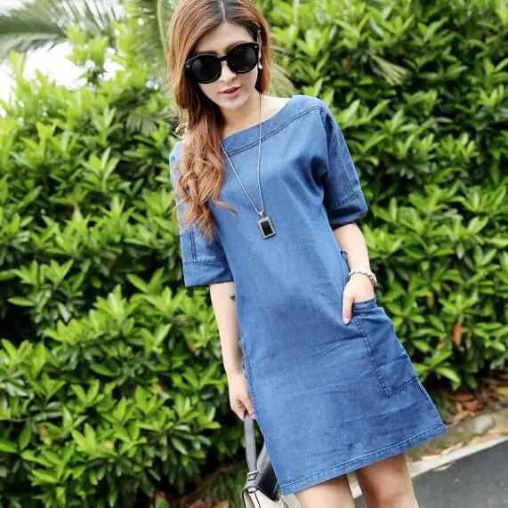 2020 Nieuwste Vrouwen Mode Zomer Denim Jurk Plus Size 3XL Blauw Mini Half Mouw Casual Jeans Jurken Europese Stijl AH751 2020 Nieuwste Vrouwen Mode Zomer Denim Jurk Plus Size 3XL Blauw Mini Half Mouw Casual Jeans Jurken Europese Stijl AH751