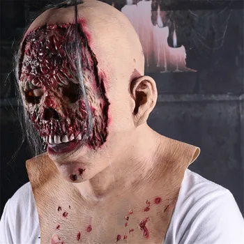 

Rotten Face Mask Cosplay Party Scary Decoration Halloween Neck Hood Full Face Mask Halloween Horror Props Creepy Latex Headgear