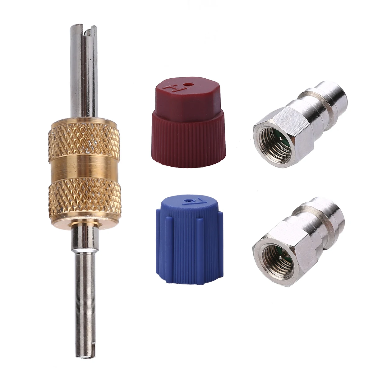 1SET Metal And Plastic A/C R12 to R134a Retrofit Conversion Adapter 7/16 3/8 High Low Removable Valves With Cap Kit
