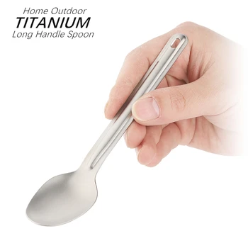 

Kitchen Long Handle Titanium Spoon Lightweight Dinner Spoon Table Spoon for Home Outdoor Picnic Camping Hiking Traveling Picnic