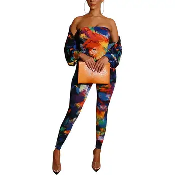 

Long Sleeve Zip Up Tops And Tube Jumpsuits Set Women Fall Party Clubwear Sexy Skinny Fall Streetwear Two Piece Set