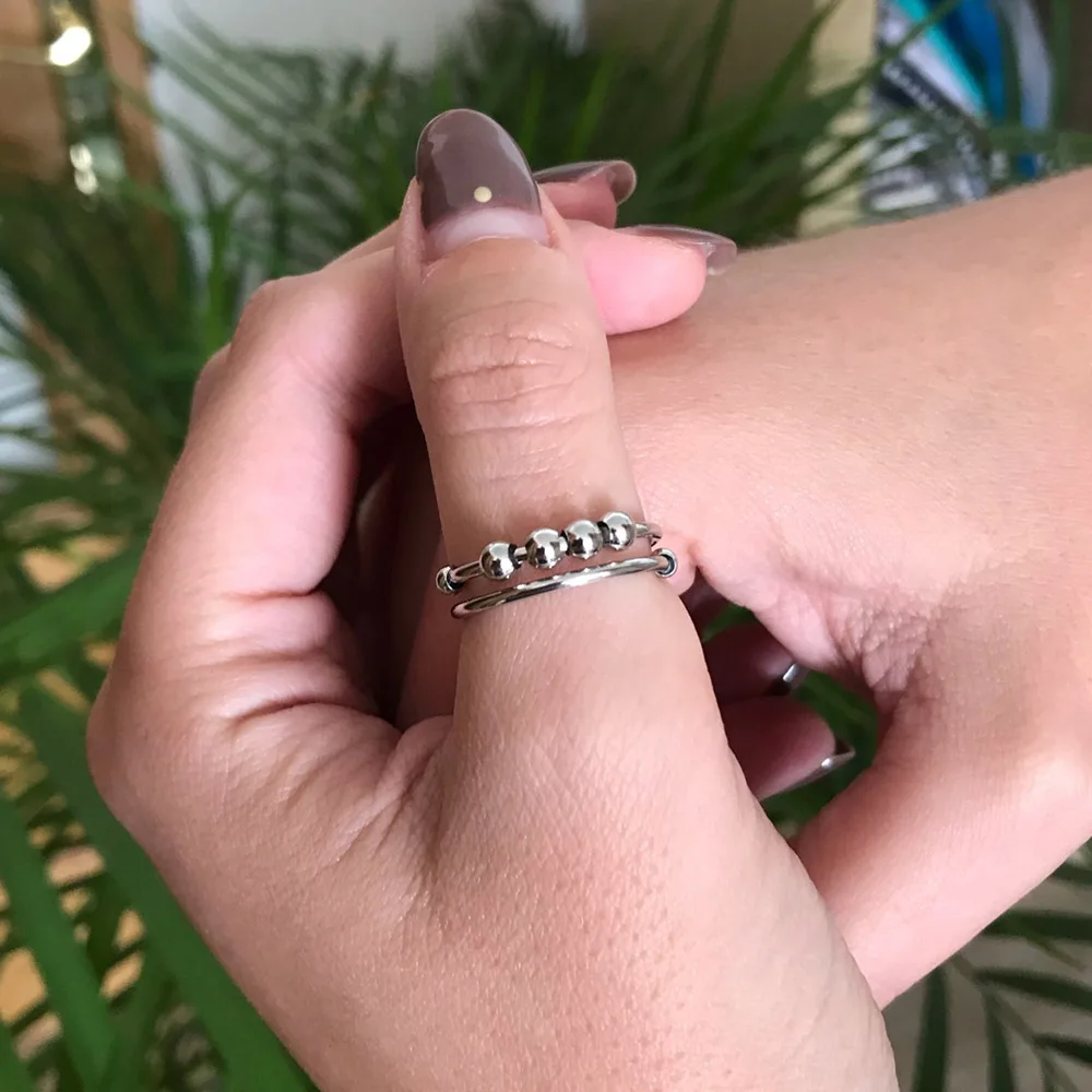 Balls Beads Stainless Steel Rings for Women Rotate Freely Anti Stress Anxiety Antistress Spiral Bead Rotate Jewlery stainless steel ring ring set