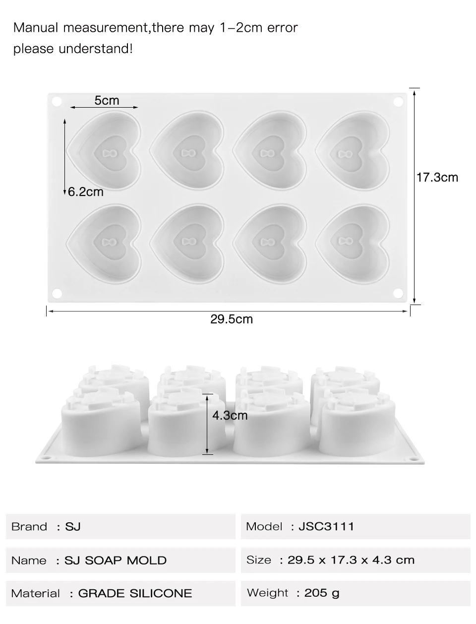 SJ Silicone Mold Heart Shape Mousse Cake Mould Diy Silicon Bakeware 8 Cavity White For Baking Tray