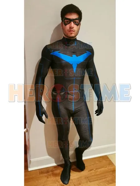 Костюм Nightwing костюм 3D печать костюм из лайкры Хэллоуин Диком Грейсоном, Zentai, костюм кошки