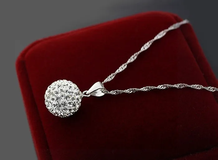 Silver Necklace 925 sterling silver female short design 10mm/12mm Rhinestone ball chain anti-allergic