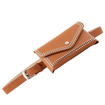 

Women PU Leather Pouch Accessories Mobile Phone Gift Crossbody Messenger Casual Adjustable Belt Solid Lady Waist Bag Rivet
