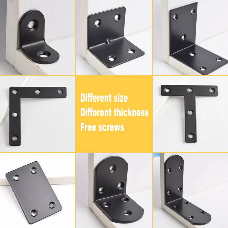 Stainless steel angle bracket furniture hardware angle bracket angled furniture hardware angle connector 10Pcs Black Stainless Steel or Iron Angle Bar 90 Degree Right Angle Fixed Block Bracket Hardware Furniture Connector