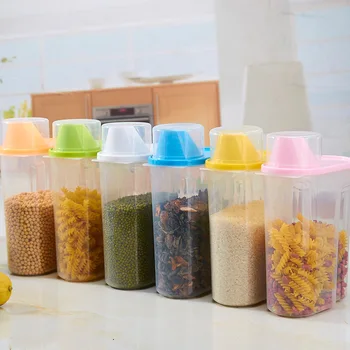 

Large Capacity Kitchen Airtight Dry Food Cereal Storage Box Seal Pot Can Plastic Rice Containers Sealed Cans For Coarse Cereals