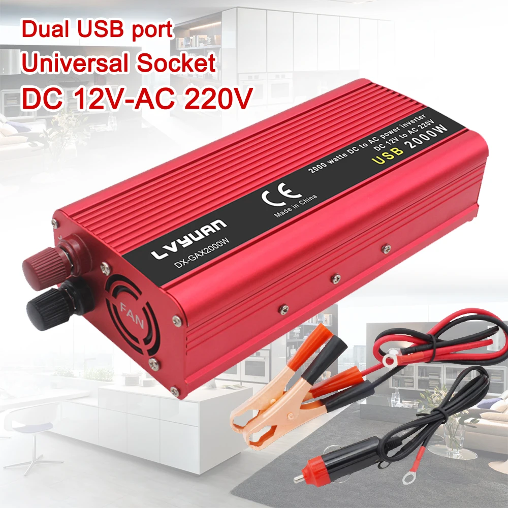 2000W Car Inverter Universal 220v 2USB Power Inverter Power Adapter