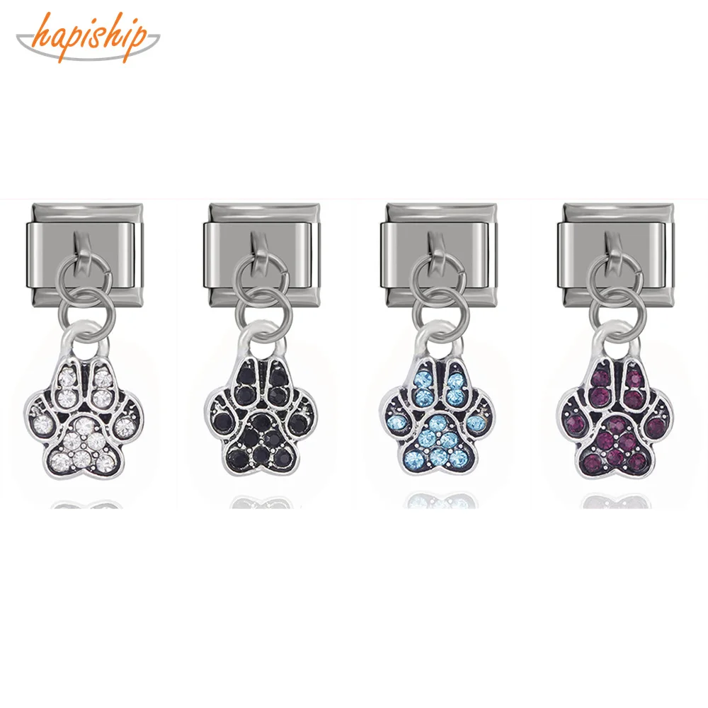 Hapiship Top Original Daisy 6 Color Heart CZ High-end Italian Charm Fit 9mm Bracelet Stainless Steel Jewelry Making DJ190