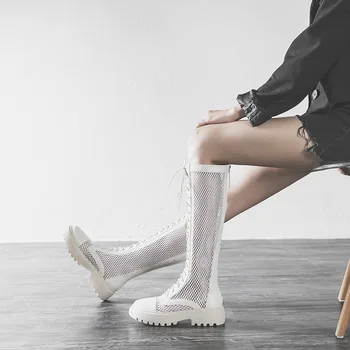 

Martin boots women's summer thin breathable Joker mesh hollow motorcycle boots children increased in the tube knight boots