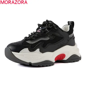 

MORAZORA 2020 Autumn hot sale genuine leather women sneakers fashion lace up round toe casual shoes comfortable sneakers