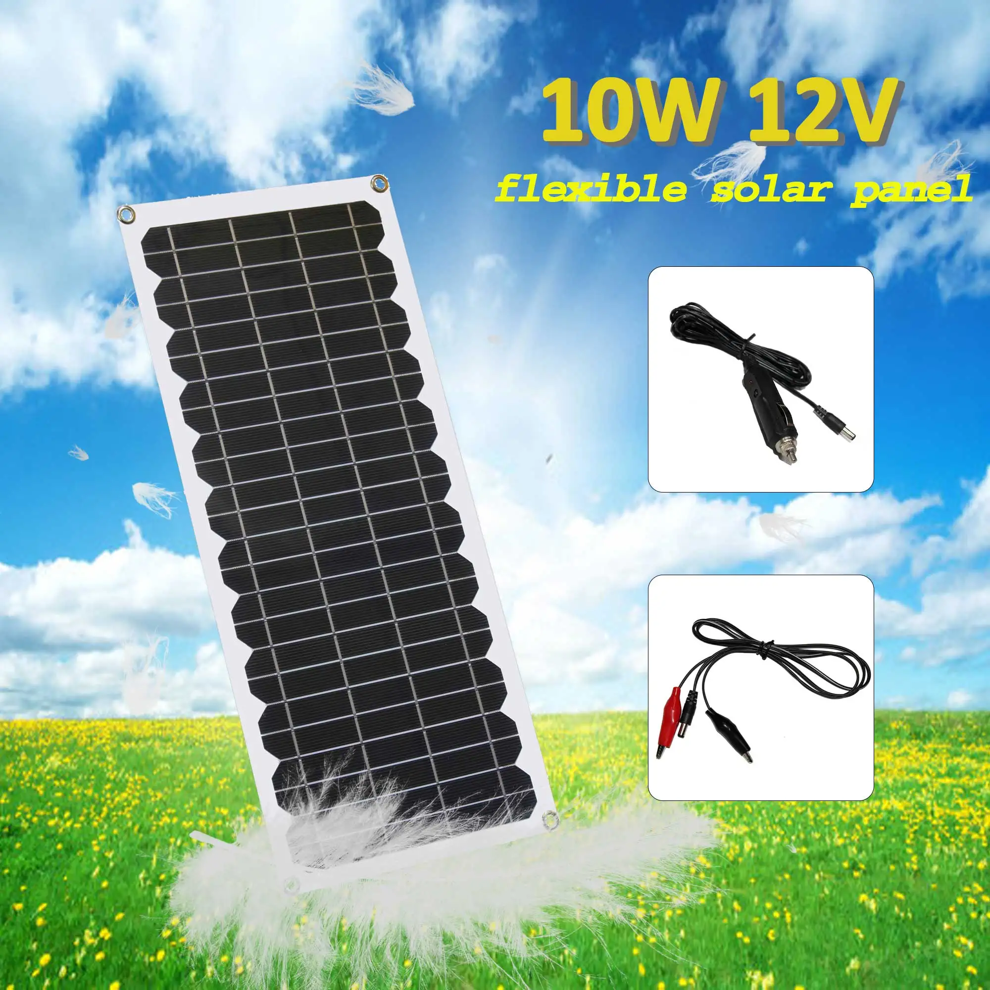 

10w 12v car charger portable flexible Monocrystalline solar panel free suction cup with clips