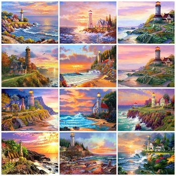

EverShine Diamond Painting Lighthouse DIY Diamond Embroidery House Cross Stitch Bead Picture Kits Rhinestones Art Home Decor