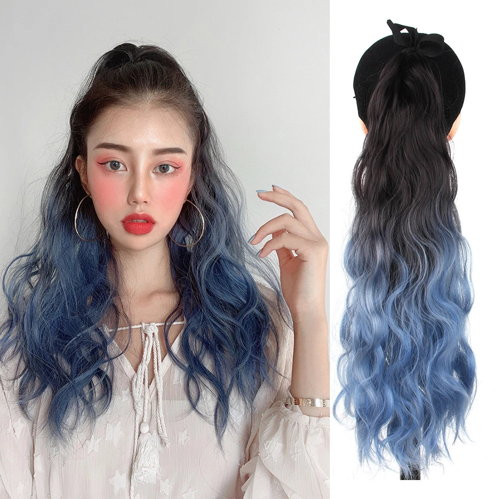 Degrade Queu De Cheval Homme MSTN 60cm longue queue de cheval bouclée Ombre puce dans les Extensions de  cheveux dégradé queue de poney fumé bleu et brun cheveux mélangés faux  cheveux | AliExpress