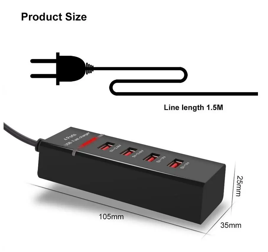 Умная цифровая зарядка, удлинитель, 4USB, быстрое зарядное устройство, порты, универсальный мультиприз, USB адаптер питания, розетка, ЕС, США, вилка
