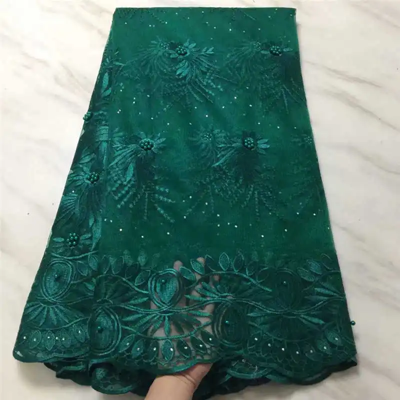 

Factory offers African Tulle lace fabric french net lace with stones Pearls fabric for Nigerian Wedding dresses Winn188s Green