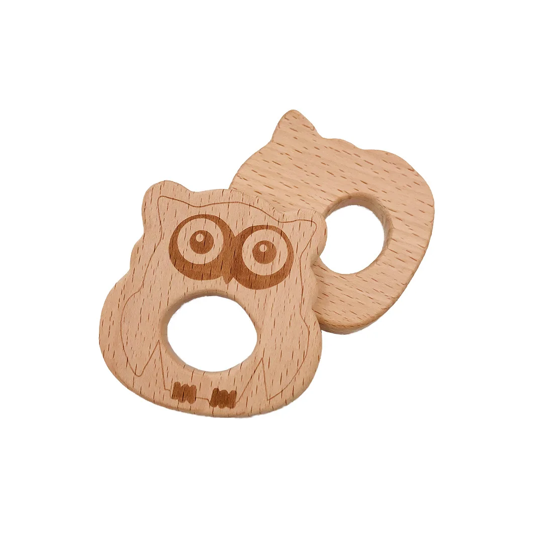1Pcs Wooden Teethers Food Grade Beech Wood Animals Cartoon Owl Shape DIY Pacifier Chain 3C Certification Wooden Baby Teether Toy