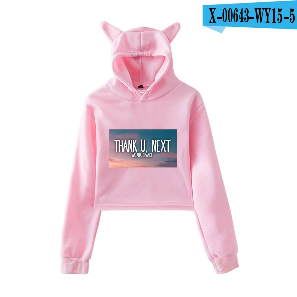 Ariana Grande Thank U Next альбом пупка худи с кошачьими ушами толстовки крутой Печатный женский сексуальный Kpop укороченный топ толстовки Толстовка - Цвет: Picture color
