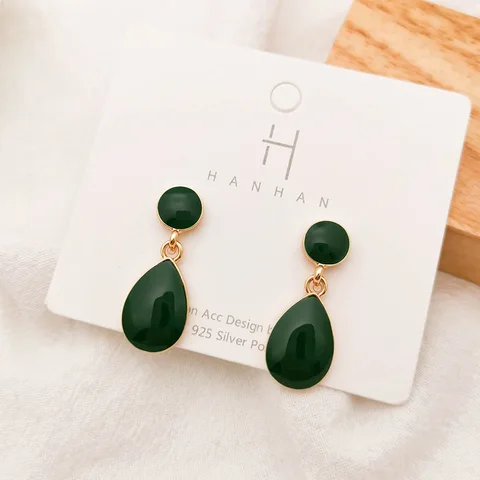 Red Green Enamel Water Drop Earrings For Women Piercing Ear Jewelry Korean Female Hanging Earring Lovely kolczyki Gift