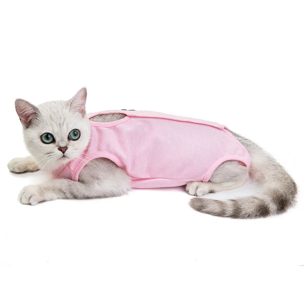 Кошачий профессиональный костюм для восстановления брюшных ран кожных заболеваний e-воротник альтернатива для кошек собак после хирургии одежда Пижама - Цвет: Розовый