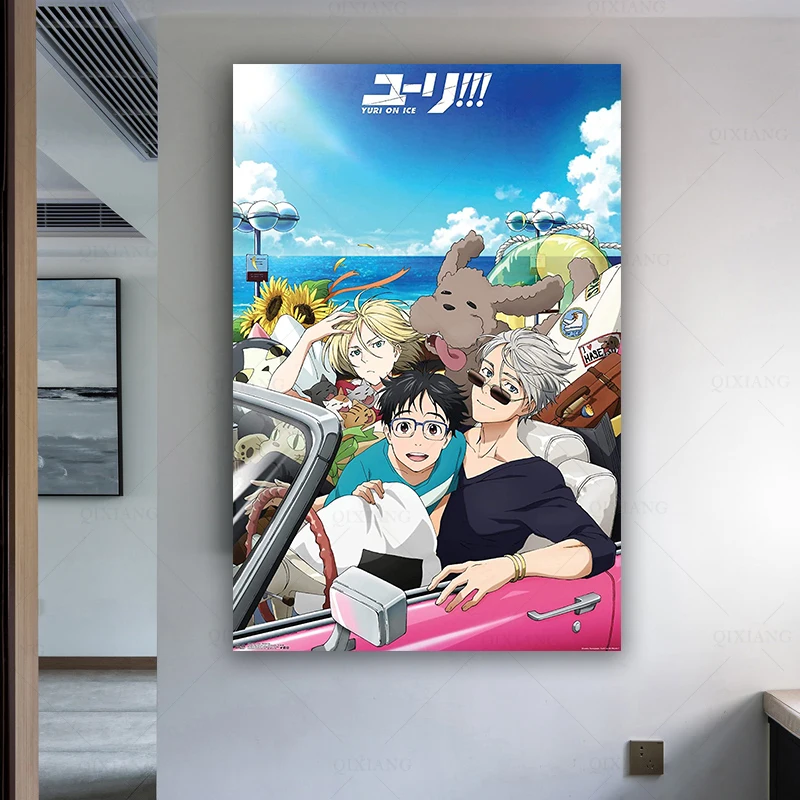 Yuri On Ice-Makkachin японские аниме плакаты мультфильм настенная Картина на холсте