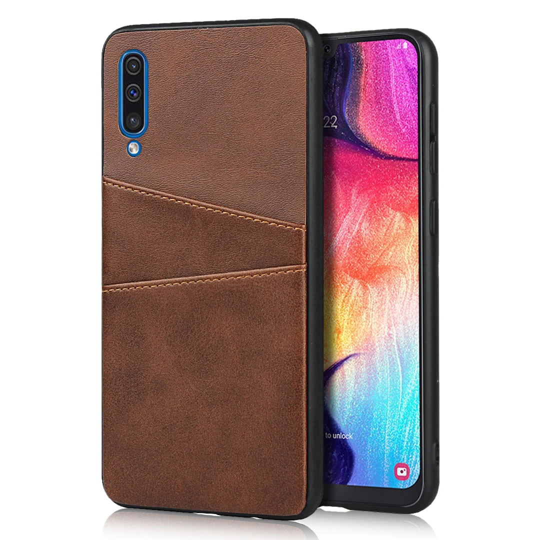 Coffee DongTao CK A50 A70 A30 A20 из искусственной кожи держатель для карт бумажник чехол для samsung Galaxy Note 10 S10 S9 S8 плюс S10e A10 A20e силиконовая рама - Цвет: Coffee DongTao CK