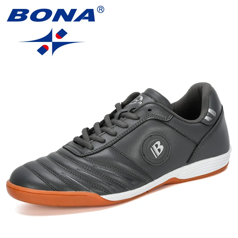 BONA новые дизайнерские мужские уличные футбольные бутсы кожаные футбольные бутсы мужские тренировочные спортивные кроссовки Мужская удобная обувь - Цвет: Dark grey S gray