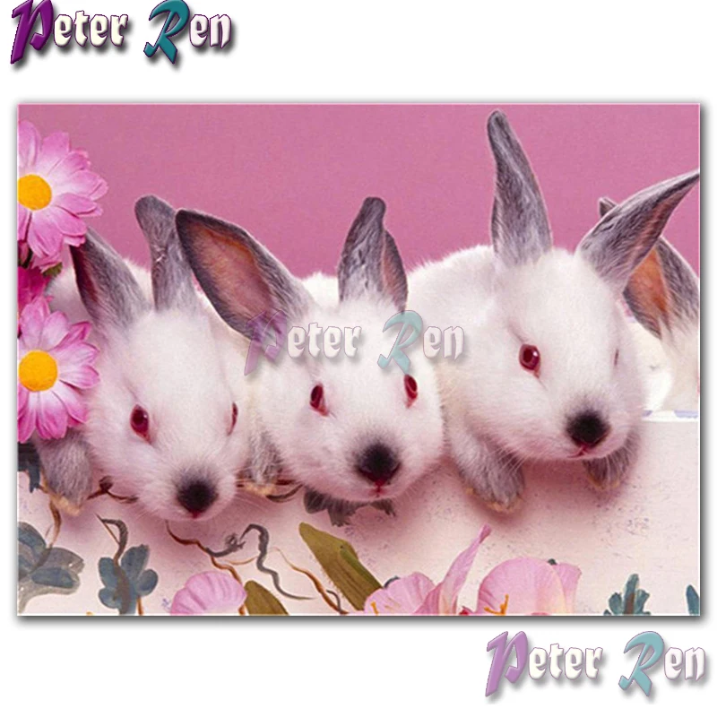 

5d animal Diamond Painting Embroider Rabbit flowers DIY Square or round Mosaic Cross stitch Rhinestone Home Decoration
