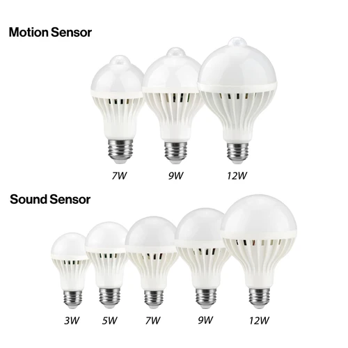 KARWEN 스마트 사운드 PIR 모션 센서 봄블라 LED 전구, 유도 램프, AC 220V 계단 복도 조명, E27 3W 5W 7W 9W 12W 2