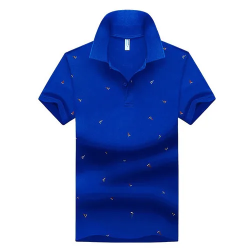 Модная летняя мужская хлопковая брендовая мужская рубашка поло с принтом, Мужская рубашка поло с коротким рукавом и отворотом, приталенная мужская одежда - Цвет: Blue