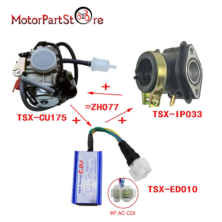 Производительный бак 24 мм 150cc GY6 Carb коллектор 6 P конденсаторное зажигание с кабелем Мопед Карбюратор для скутера