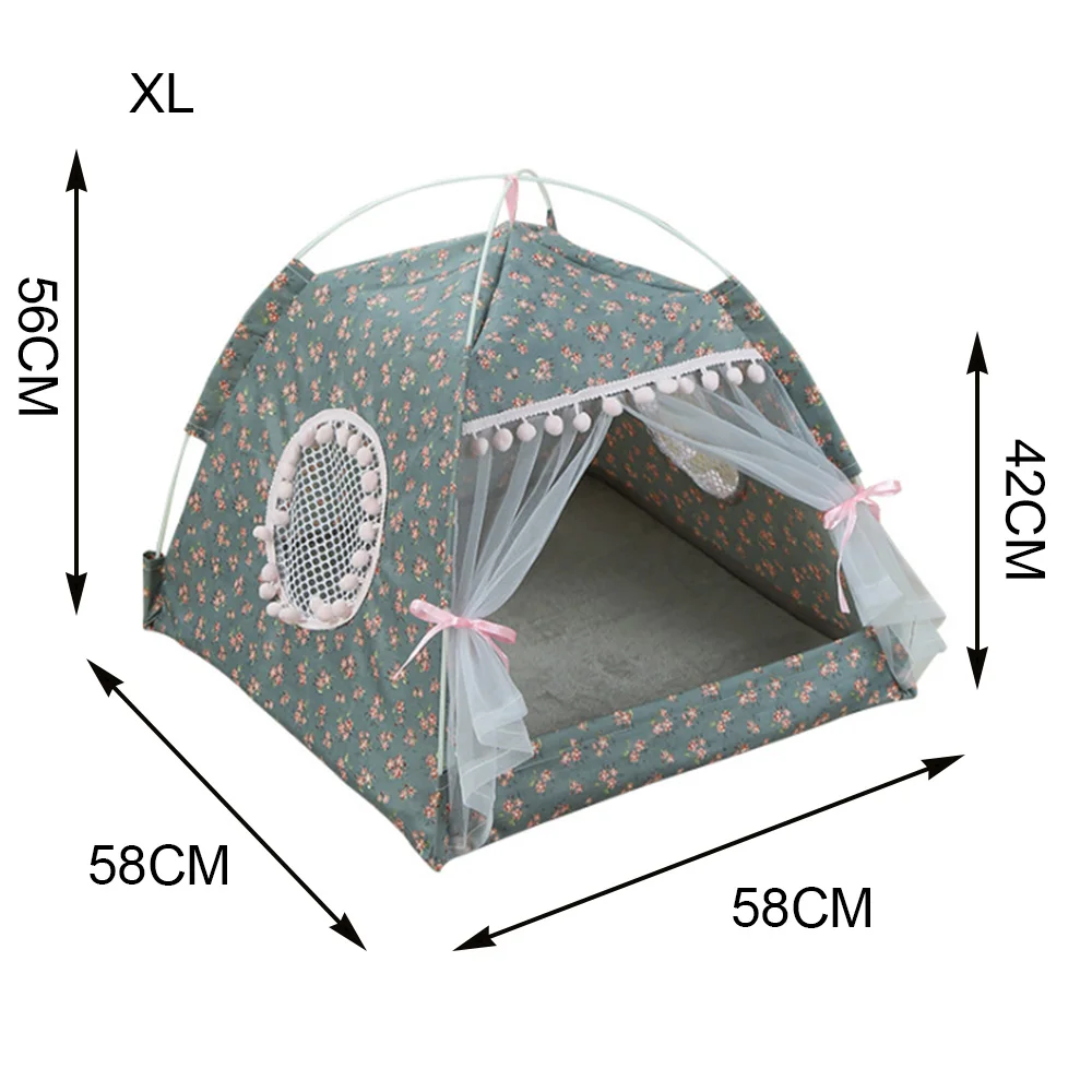 Portable Foldable Pet Dog Tent House Breathable Print Pet Cat House With Net Outdoor Indoor Mesh Cat Small Dog Tent House