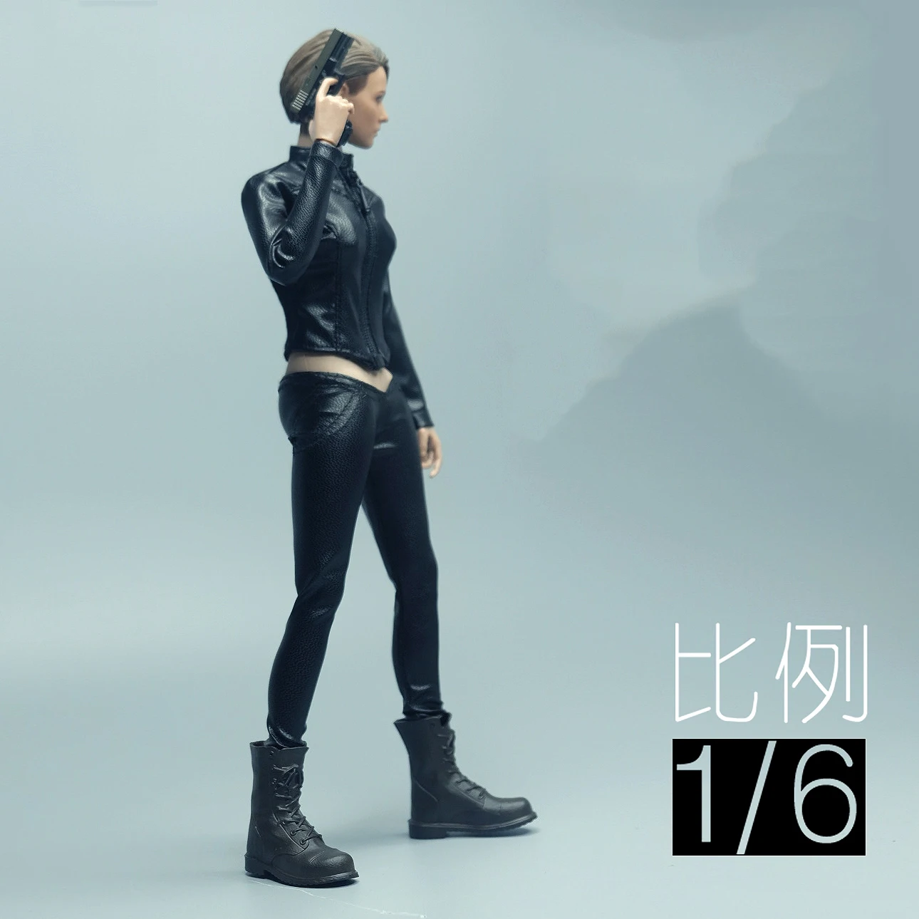 1/6 Scale female clothes tight leather coat jacket black leather pants 