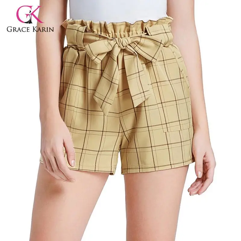 

Grace Karin Shorts Women Summer Shorts With Pockets Casual Slim Fit Elastic Waist Bowknot Sweet Style female shorts feminino