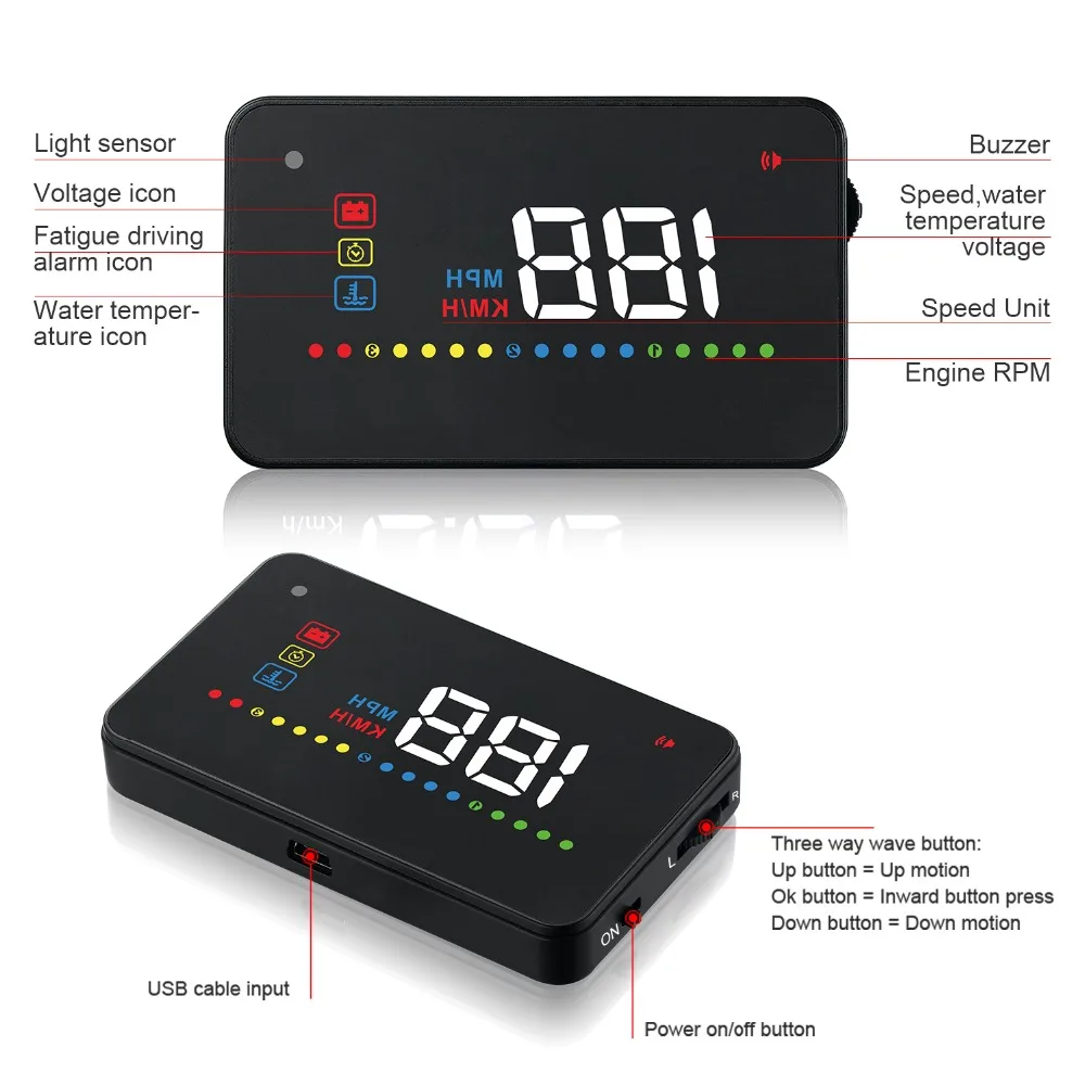 HUD A500 дисплей автомобиля gps OBD OBD2 диагностический инструмент проектор Цифровой измеритель скорости автомобиля сигнализация безопасности