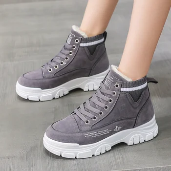 Winter Women's Shoes Plus Velvet Thick Warm Cotton Shoes Heel Thick Bottom  New Student High Top Shoes Women's Shoes Snow Boots 5
