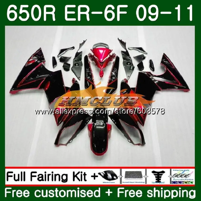 Корпус для KAWASAKI 650R ER 6 F ER6F 09 10 11 108CL. 41 красный черный 650 R ER6 F 09-11 ER 6F 650-R ER-6F 2009 2010 2011 обтекатель